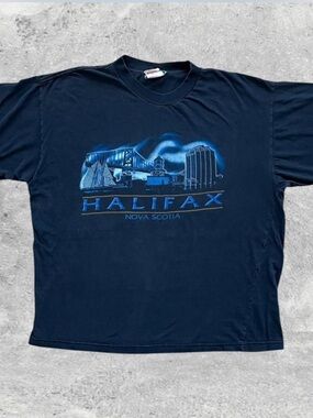 Vtg 90s Halifax Skyline Tee 25x27 Thrashed Quality Goods Made in Canada XL
